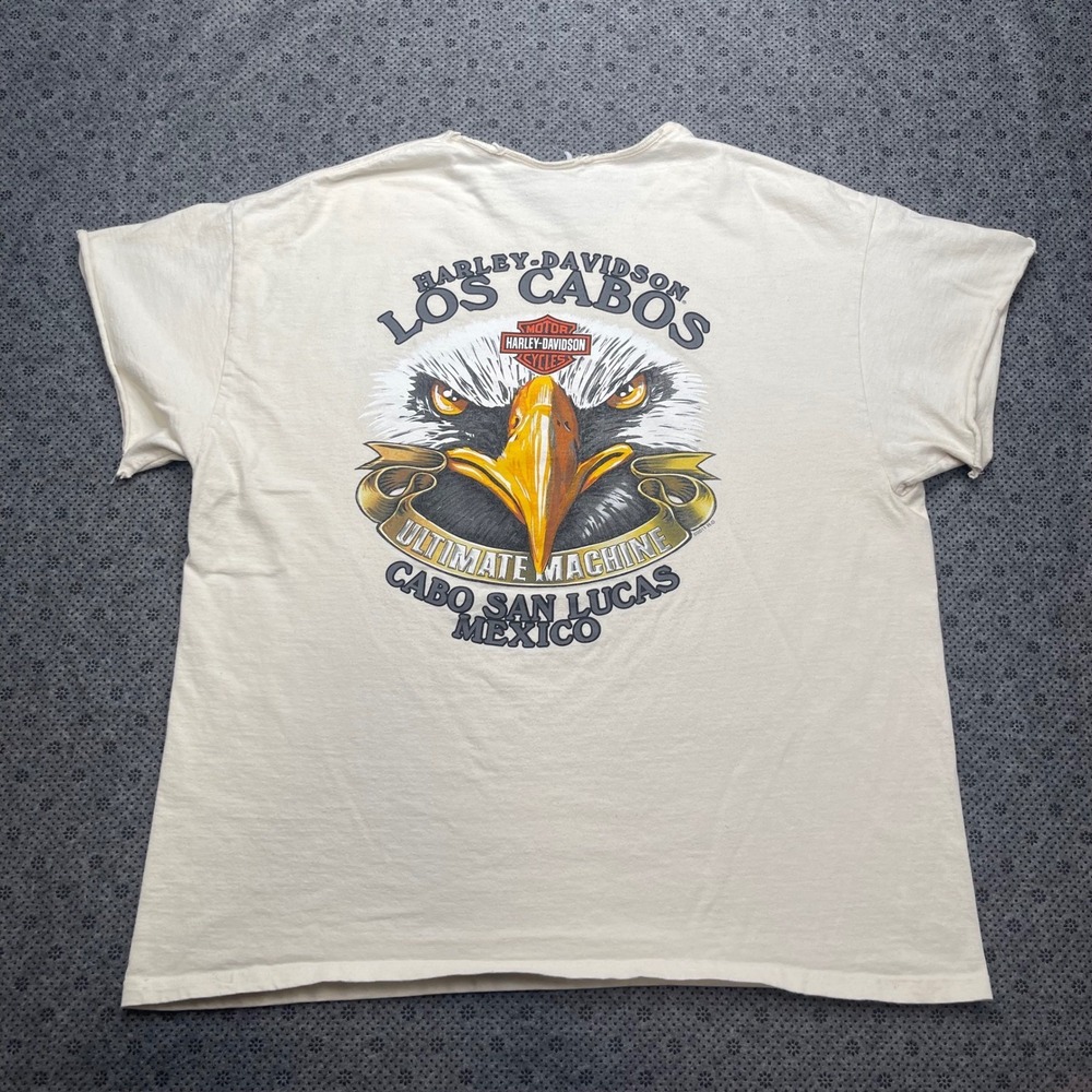 Harley Davidson Los Cabos Mexico Eagle Graphic T-Shirt Distressed Cut Off XL